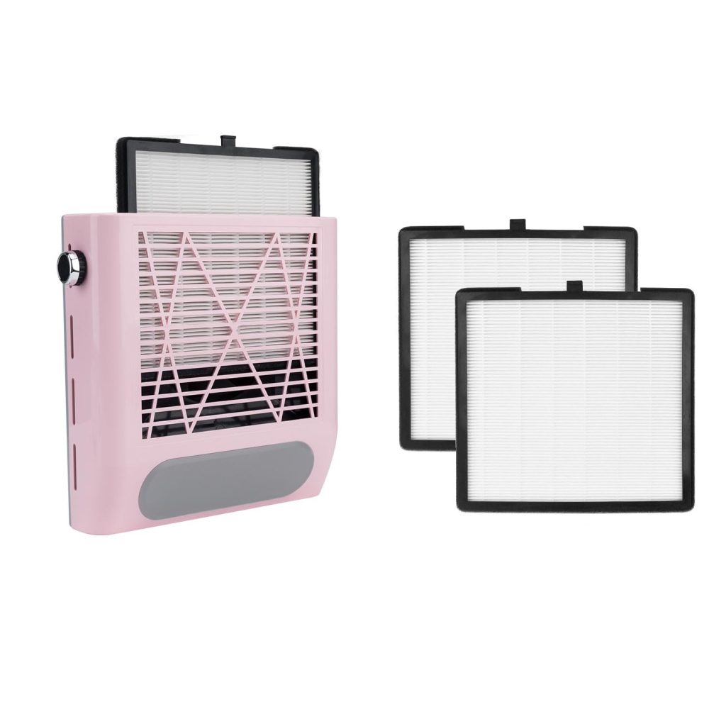 CoFashion Pink Nail Dust Collector & 2pcs Nail Dust Collector Filters-80w Adjustabke Speed Nail Vacuum Dust Collector for Manicure, 2pcs Reusable Filter Replacement