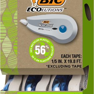 BIC Ecolutions Wite-Out Brand Correction Tape, 19.8 Feet, 10-Count Pack, Correction Tape Made from 56% Recycled Plastic Excluding Tape