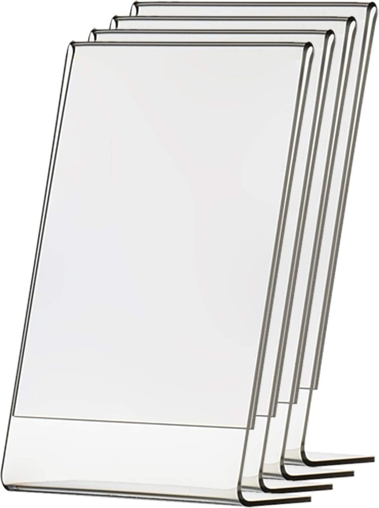 4 Pack Table Tent 8.5 x 14 Inch Sign Holder L Shape Counter Side Loading Clear Acrylic Advertisement Holder Literature Flyer Office Hours Frame Printed Material Document Display by Marketing Holders