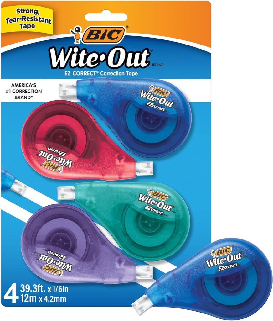White-Out Brand EZ Correct Correction Tape, 39.3 Feet, 4-Count Pack of white Correction Tape, Fast, Clean and Easy to Use Tear-Resistant Tape