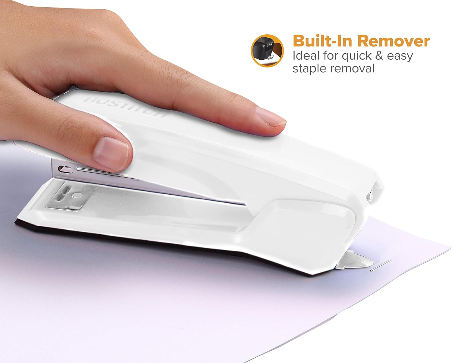 Office Ascend 3 in 1 Stapler Integrated Remover & Staple Storage, 420 Staples Included, 20 Sheet Capacity, Lightweight, White (B210-WHT), Full Size - Image 3