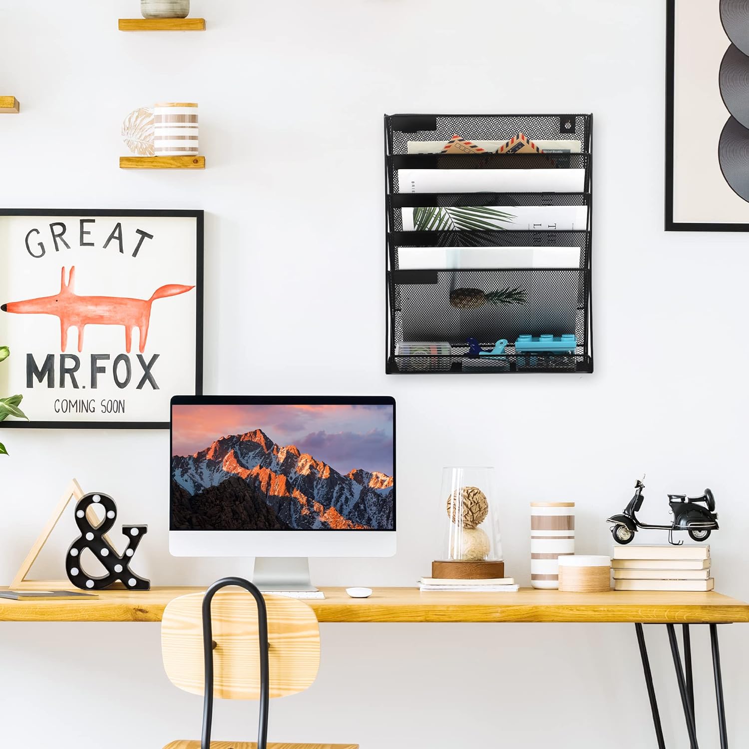 EASEPRES Desk File Organizer Mesh 5-Tier, Hanging Wall Mount Document Organization Stand, Desktop Vertical Mail Paper Folder Holder Rack with Bottom Tray for Office Home Cubicle Countertop, Black - Image 4