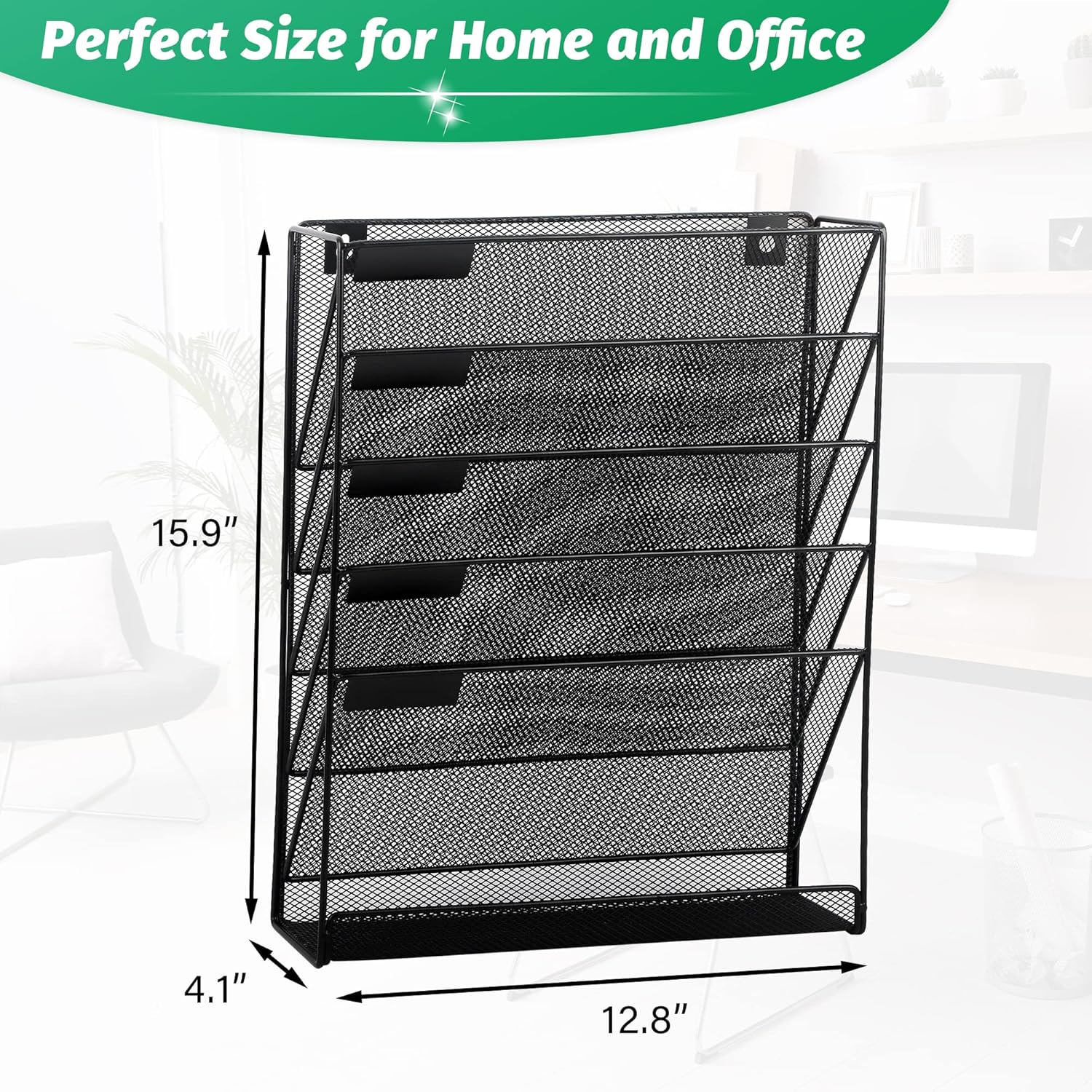 EASEPRES Desk File Organizer Mesh 5-Tier, Hanging Wall Mount Document Organization Stand, Desktop Vertical Mail Paper Folder Holder Rack with Bottom Tray for Office Home Cubicle Countertop, Black - Image 6