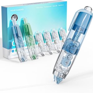 Refillable Retractable White Out Correction Tape, 2PCS Cute White Out with 4 Extra Refills, Easy to Use Mini Aesthetic Pen Shaped Applicator for School Office Supplies (Blue Green)
