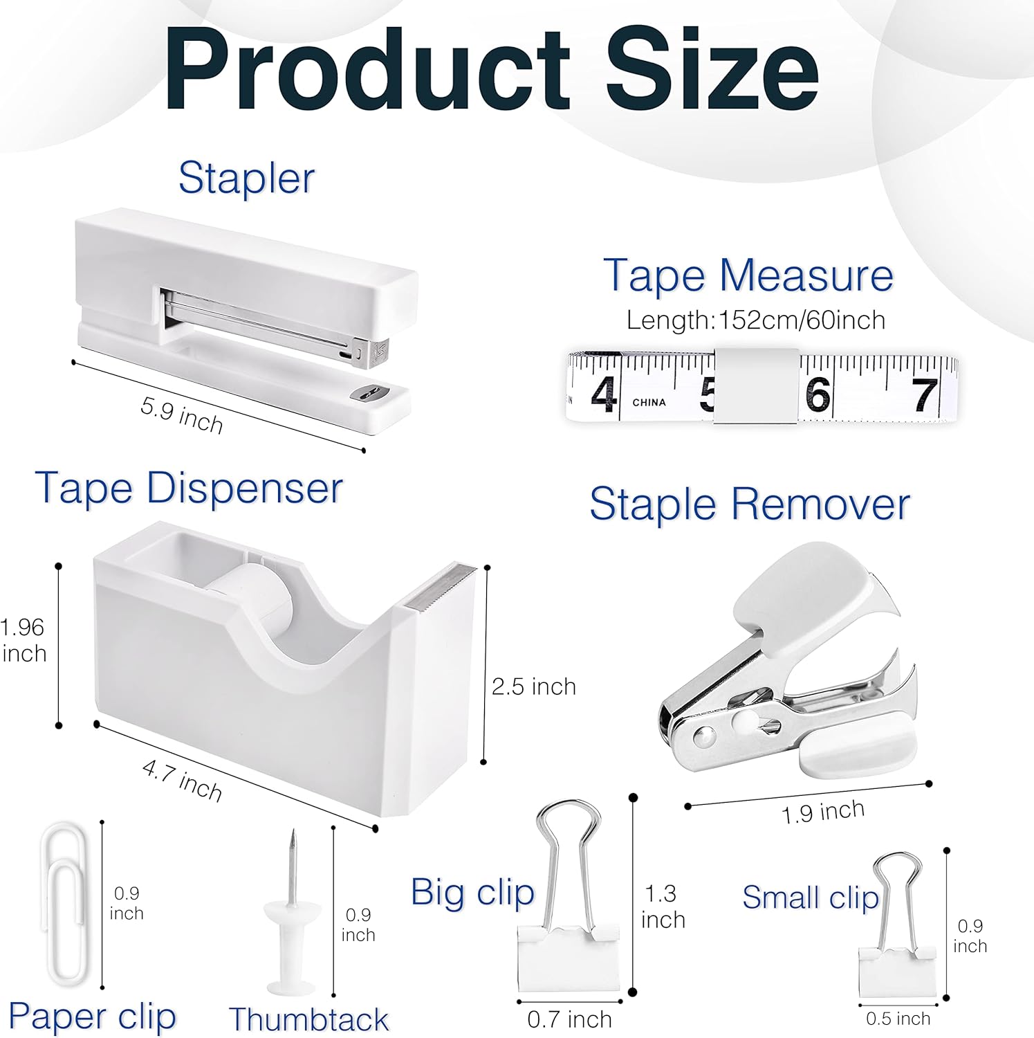 White Office Supplies Desk Accessory Kit,Set of Stapler,Tape Dispenser,Staple Remover,1000pcs Staples,Tape Measure and 72Pcs office supplies - Image 2