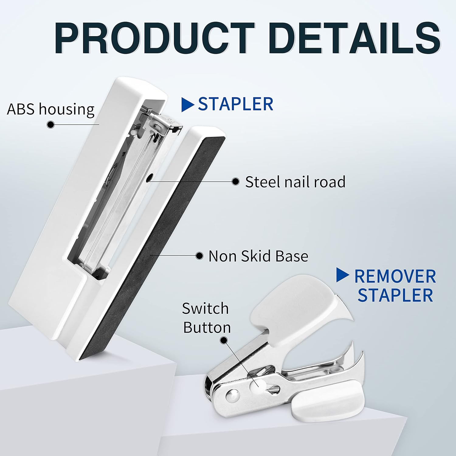 White Office Supplies Desk Accessory Kit,Set of Stapler,Tape Dispenser,Staple Remover,1000pcs Staples,Tape Measure and 72Pcs office supplies - Image 3