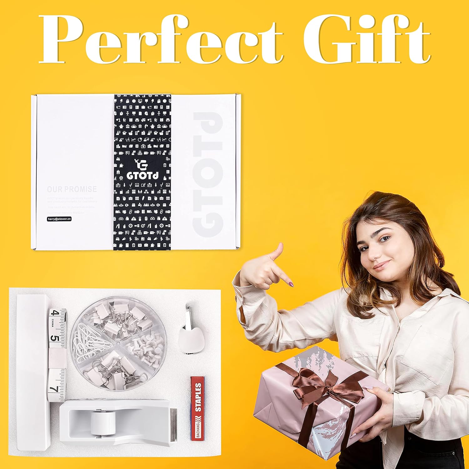 White Office Supplies Desk Accessory Kit,Set of Stapler,Tape Dispenser,Staple Remover,1000pcs Staples,Tape Measure and 72Pcs office supplies - Image 8