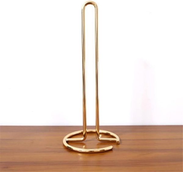 Kitchen Vertical Roll Holder Paper Napkin Shelf Desktop Paper Towel Storage Holders Tissue Punch-Free Storage Rack (Color : Gold)