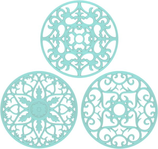 ME.FAN Trivets/Silicone Trivets 3 Pcs Silicone Mats for Hot Dishes/Hot Pots/Hot Pans, Hot Pads to Portect Table and Counter Top - Flexible/Durable/Non Slip (Mint Green)
